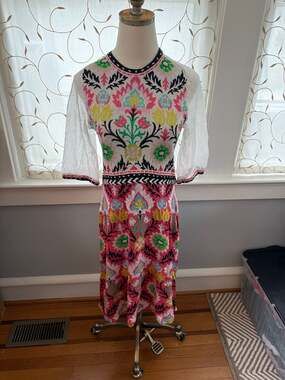 Aldomartins Pink Floral Knit Midi Dress with Sheer Sleeves size L